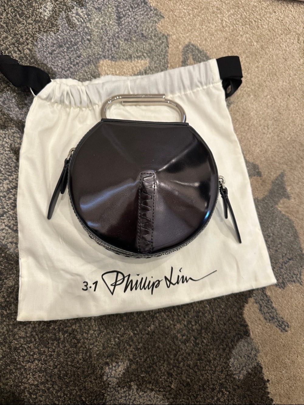 3.1 Phillip Lim Round Patent Mini Bag in Dark Brown with Silver Handle